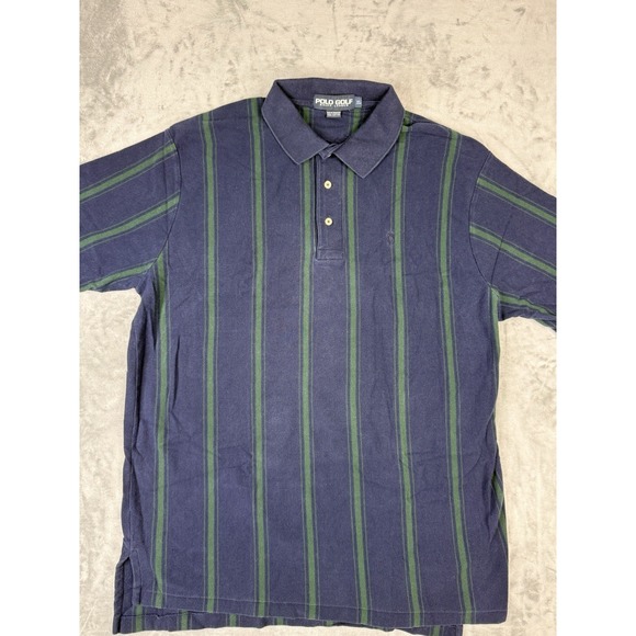Polo Ralph Lauren Men's XL Navy Blue Striped Short Sleeve Golf Polo Shirt - Picture 2 of 8
